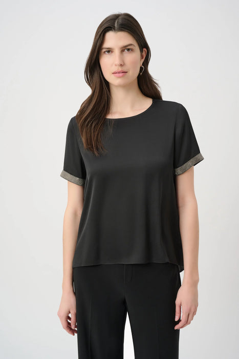 Joseph Ribkoff Rhinestone Trim Short Sleeve Satin Top 261116