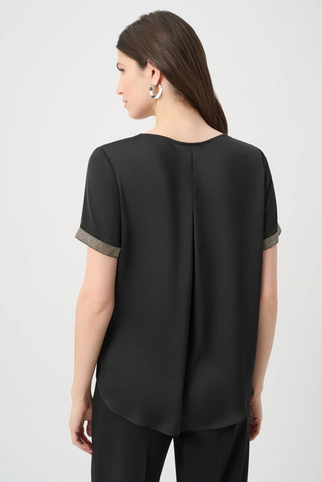 Joseph Ribkoff Rhinestone Trim Short Sleeve Satin Top 261116