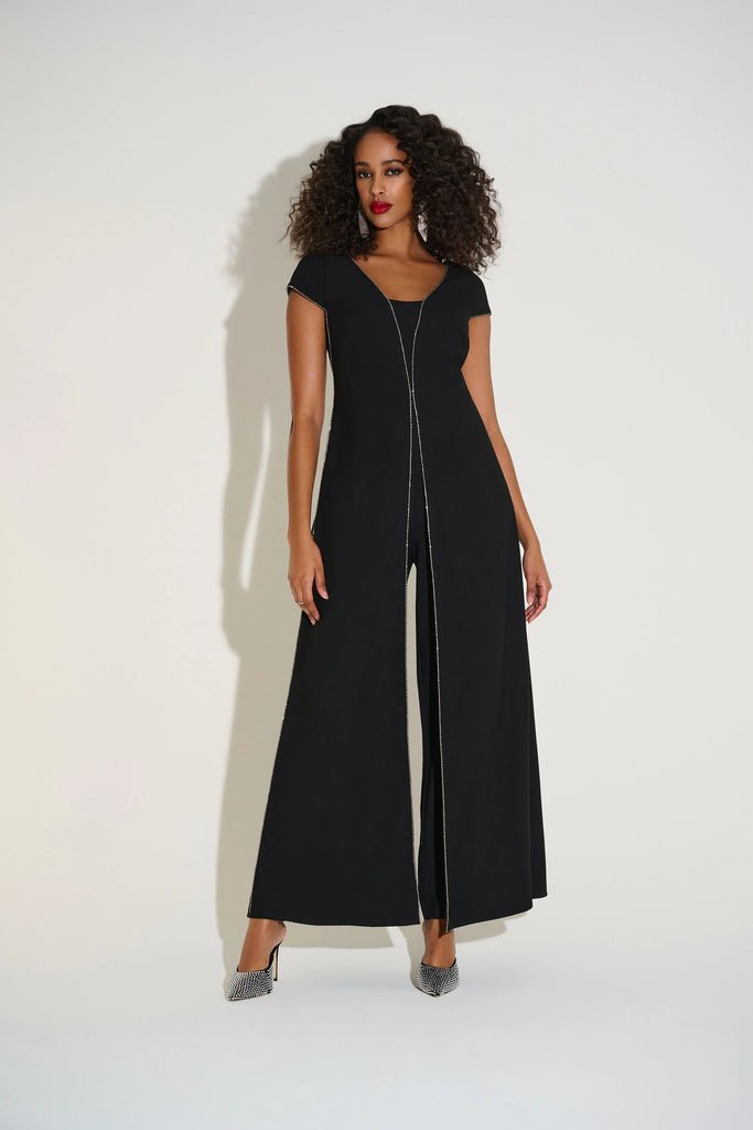 Buy Joseph Ribkoff Black Rhinestone Trim Split Panel Jumpsuit