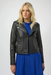 Joseph Ribkoff 254904 Black Rhinstone Embellished Notched Collar Long Sleeves Leatherette Jacket