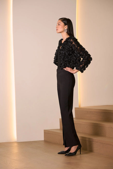 Joseph Ribkoff Black Rosette Long Sleeve Bolero Jacket 254180