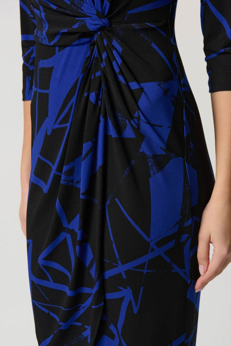 Joseph Ribkoff Black/Royal Sapphire Blue Geometric Twist Front Sheath Dress 234059