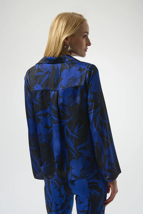 Joseph Ribkoff Black/Royal Sapphire Floral Print Cowl Neck  Long Sleeves Top 254203