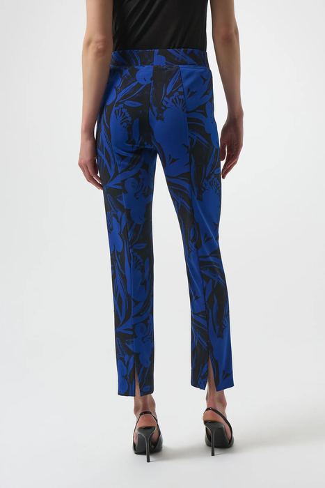 Joseph Ribkoff Black/Royal Sapphire Floral Print Pull On Straight Pants 254199
