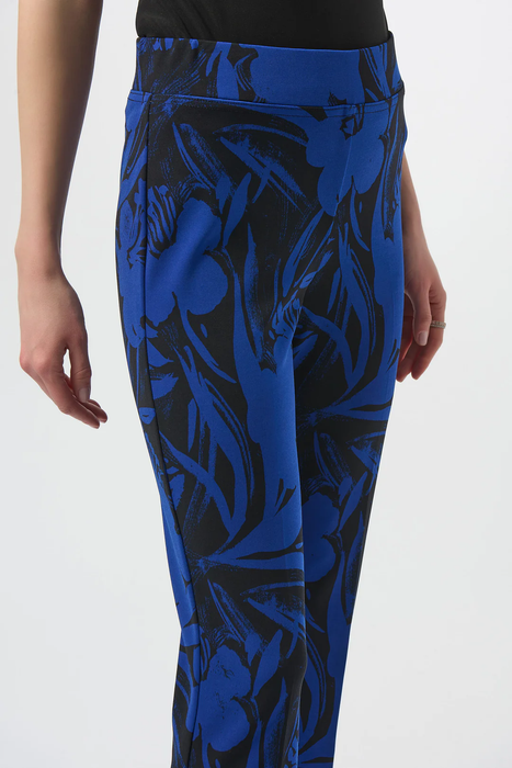 Joseph Ribkoff Black/Royal Sapphire Floral Print Pull On Straight Pants 254199