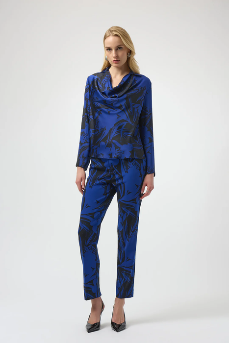Joseph Ribkoff Black/Royal Sapphire Floral Print Pull On Straight Pants 254199
