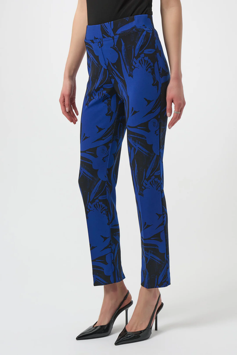 Joseph Ribkoff 254199 Black/Royal Sapphire Floral Print Pull On Straight Pants