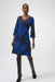Joseph Ribkoff 254208 Black/Royal Sapphire Floral Print V-Neck 3/4 Sleeve A-Line Dress