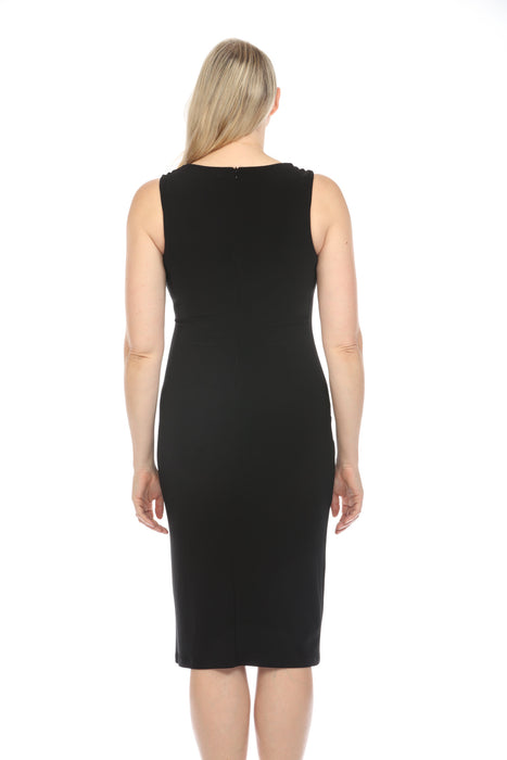 Joseph Ribkoff Black Ruched Fitted Sleeveless Midi Sheath Dress 241205