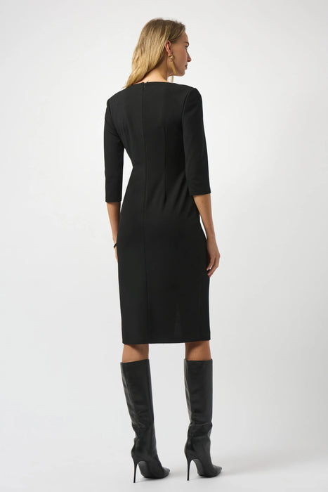 Joseph Ribkoff Ruched Front Slit V-Neck Sheath Dress 253127