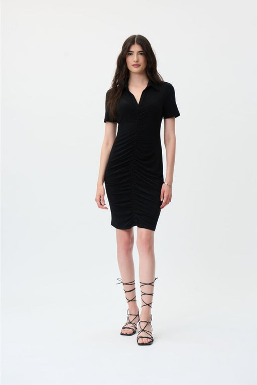 Joseph Ribkoff Style 231101 Black Ruched Short Sleeve Bodycon Dress
