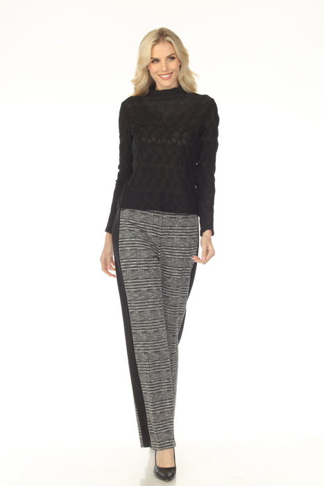 Joseph Ribkoff Black Ruched Textured Mock Neck Fitted Top 254128