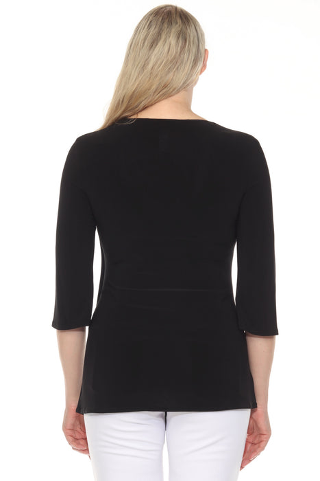 Joseph Ribkoff Black Ruched V-Neck Asymmetric Tunic Top 251232