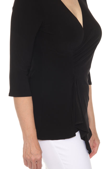 Joseph Ribkoff Black Ruched V-Neck Asymmetric Tunic Top 251232