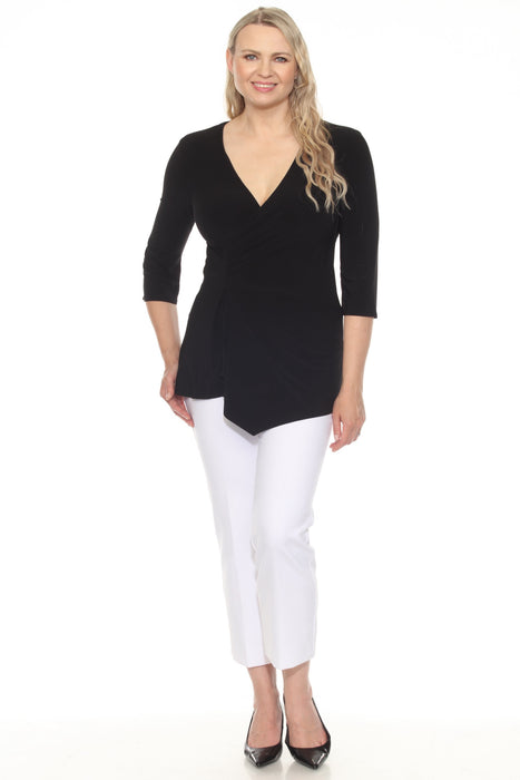 Joseph Ribkoff Black Ruched V-Neck Asymmetric Tunic Top 251232