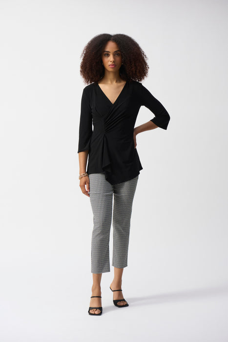 Joseph Ribkoff Black Ruched V-Neck Asymmetric Tunic Top 251232
