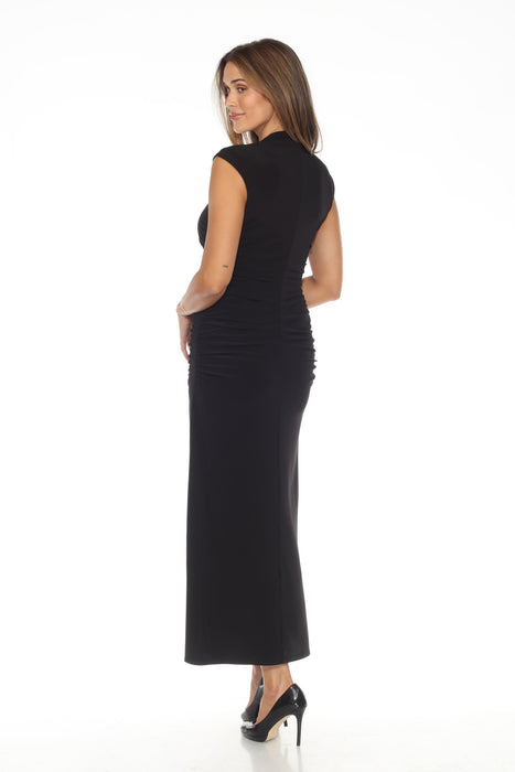 Joseph Ribkoff Black Ruched V-Neck High Slit Long Dress 244132 AfterRetail Joseph Ribkoff Black Ruched V-Neck High Slit Long Dress 244132 AfterRetail