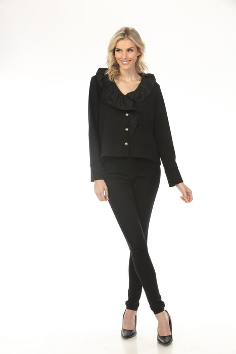 Joseph Ribkoff Black Ruffled Collar Long Sleeve Jacket 254042