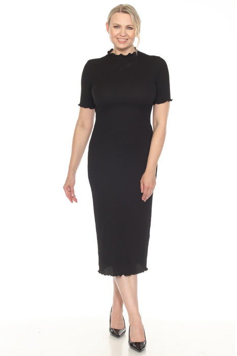 Joseph Ribkoff Black Ruffled Mock Neck Midi Bodycon Dress 251261