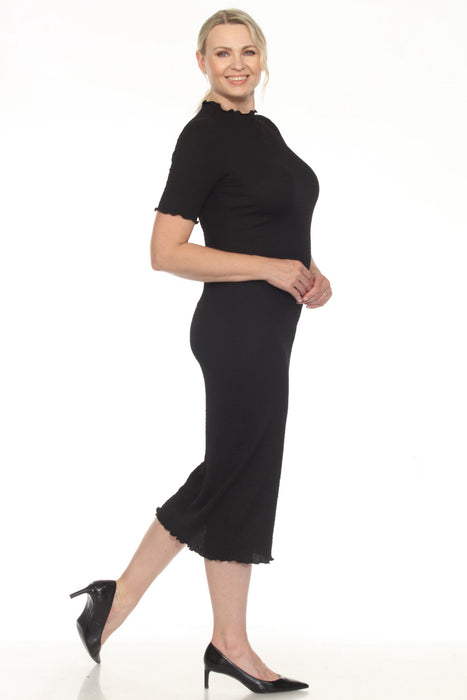 Joseph Ribkoff Black Ruffled Mock Neck Midi Bodycon Dress 251261