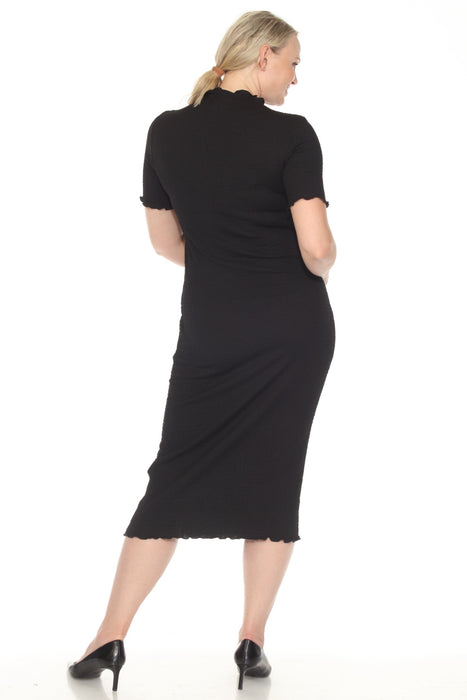 Joseph Ribkoff Black Ruffled Mock Neck Midi Bodycon Dress 251261