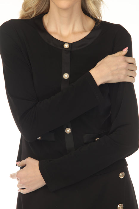 Joseph Ribkoff Black Satin Trim Button Front Jacket 254015