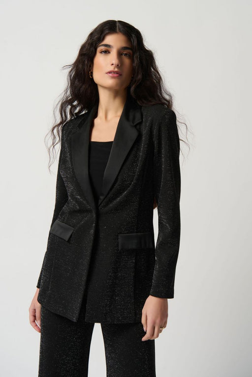 Joseph Ribkoff Style 234275 Black Satin Trim Lurex Long Sleeve Blazer Jacket