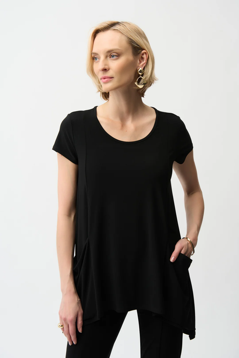 Joseph Ribkoff 261310 Black Scoop Neck Short Sleeves Tunic Top
