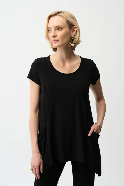 Joseph Ribkoff 261310 Black Scoop Neck Short Sleeves Tunic Top