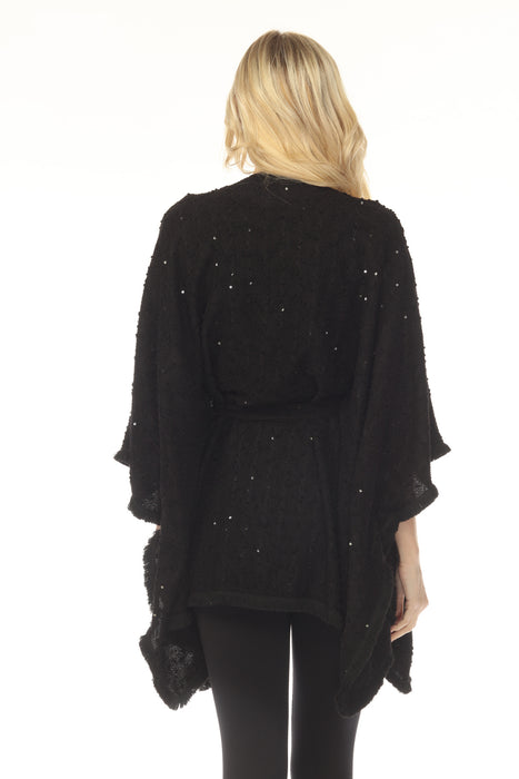 Joseph Ribkoff Black Sequined Bouclé Belted Cover Up 254009