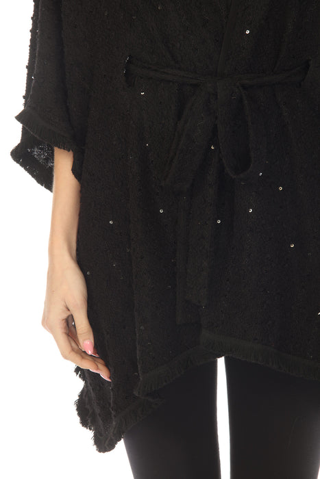 Joseph Ribkoff Black Sequined Bouclé Belted Cover Up 254009