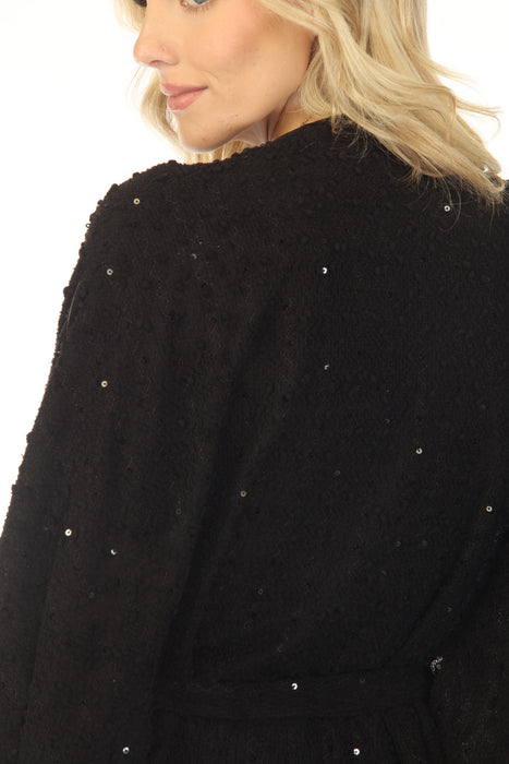Joseph Ribkoff Black Sequined Bouclé Belted Cover Up 254009