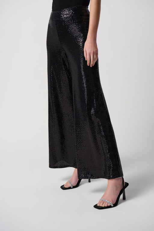 Joseph Ribkoff Style 234239 Black Sequined High Rise Pull On Flared Pants