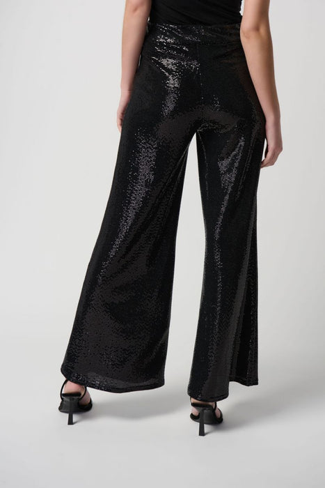 Joseph Ribkoff Black Sequined High Rise Pull On Flared Pants 234239