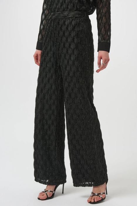 Joseph Ribkoff 254118 Black Sequined Pull On Wide Leg Pants