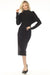 Woman wearing a black midi sweater dress with sequins allover and turtleneck from Joseph Ribkoff