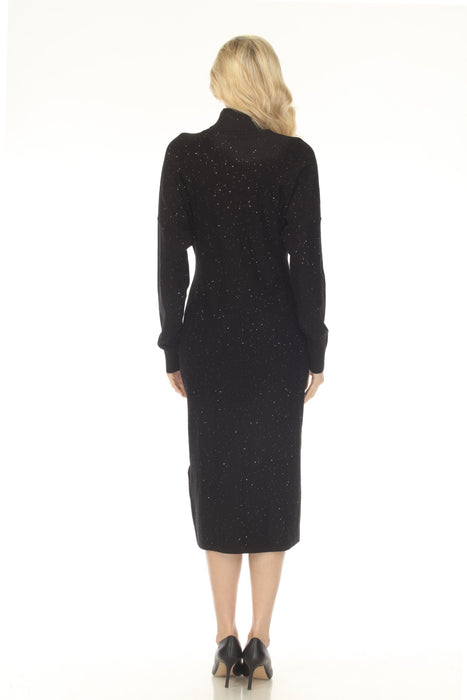 Joseph Ribkoff Black Sequined Turtleneck Midi Sweater Dress 254932