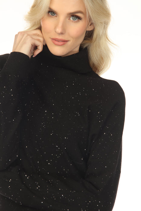 Joseph Ribkoff Black Sequined Turtleneck Midi Sweater Dress 254932
