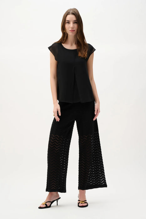 Joseph Ribkoff Black Cap Sleeve Pleated Chiffon Top 262068
