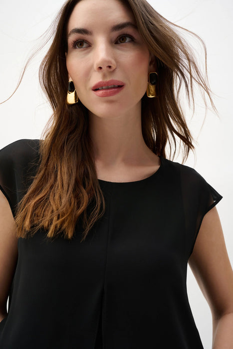 Joseph Ribkoff Black Cap Sleeve Pleated Chiffon Top 262068