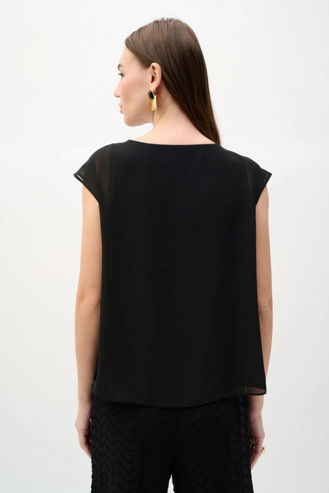 Joseph Ribkoff Black Cap Sleeve Pleated Chiffon Top 262068