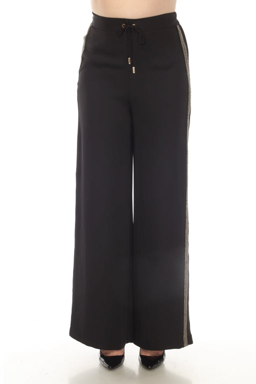 Joseph Ribkoff Style 234073 Black Side Stripe Drawstring Pull On Wide-Leg Pants
