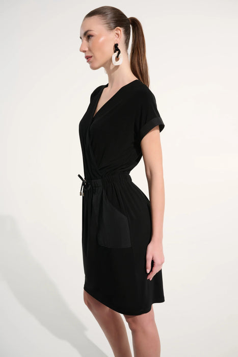 Joseph Ribkoff Black Drawstring Waist Straight Wrap Dress 262630