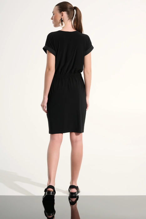 Joseph Ribkoff Black Drawstring Waist Straight Wrap Dress 262630
