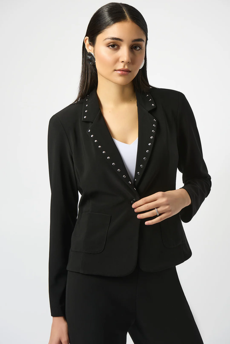 Joseph Ribkoff 253195 Black Silky Knit Fitted Blazer Jacket