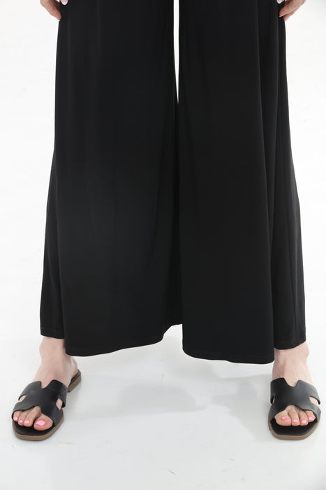 Joseph Ribkoff Black Silky Knit Zip Neckline Wide-Leg Jumpsuit 262617