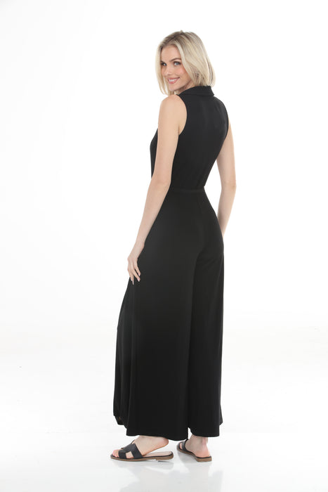 Joseph Ribkoff Black Silky Knit Zip Neckline Wide-Leg Jumpsuit 262617