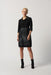 Joseph Ribkoff Style 233158 Black/Silver Metallic Stripes 3/4 Sleeve Cocoon Dress