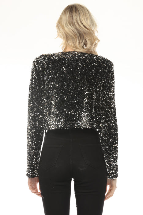 Joseph Ribkoff Black/Silver Sequined Cropped Jacket 254930