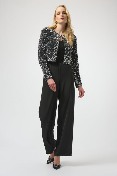 Joseph Ribkoff Black/Silver Sequined Cropped Jacket 254930